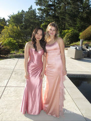 Elegant Strapless Corset Top Pleated Pink Soft Mermaid Prom Dress，Formal Dress, PD382272