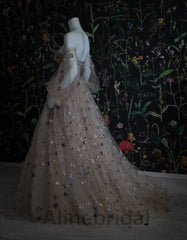 Elegant V-neck Long sleeves Side slit A-line Long Prom Dress, PD3623