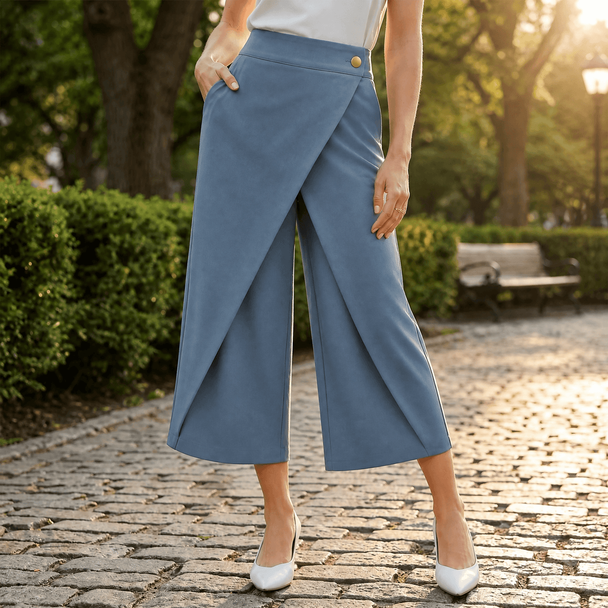 Wrap-Front Wide-Leg Pants